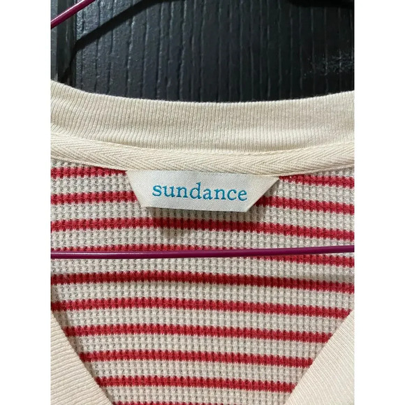 Sundance red & White Elemental Joy ribbed Striped Thermal Crew Neck shirt M - Picture 5 of 6